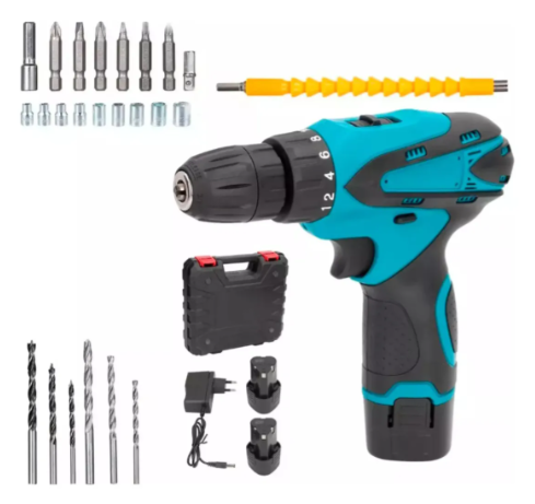 Trapano avvitatore a batteria da 12 V con due batterie - Custodia - Ergonomico e Pot