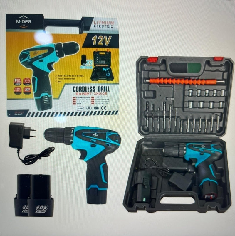 Trapano avvitatore a batteria da 12 V con due batterie - Custodia - Ergonomico e Pot