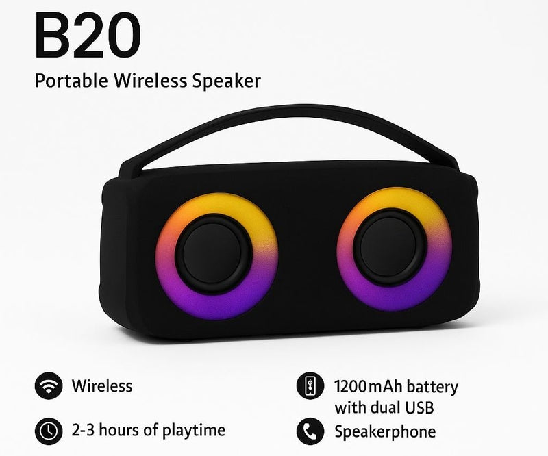 Altoparlante Bluetooth B20 - Portatile - con luci LED e funzione vivavoce