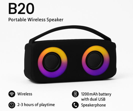 Altoparlante Bluetooth B20 - Portatile - con luci LED e funzione vivavoce